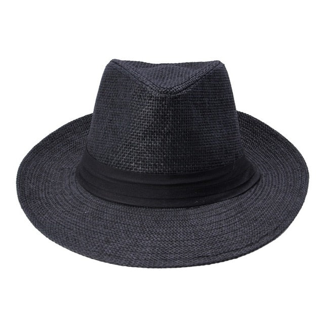 Hot  Fashion Summer Casual Unisex Beach Trilby Large Brim Jazz Sun Hat Panama Hat Paper Straw Women Men Cap With Black  Ribbon