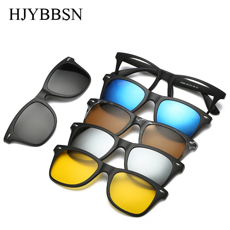 5 lenes Magnet Sunglasses Clip Mirrored Clip on Sunglasses clip on glasses Men Polarized Clips Custom Prescription Myopia