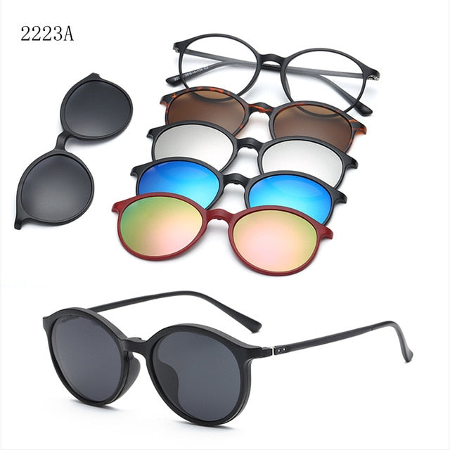 RUISIMO 5 lenes Magnet Sunglasses Clip Mirrored Clip on Sunglasses clip on glasses Men Polarized Custom Prescription Myopia