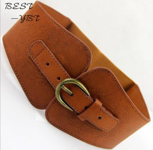 New Retro totem belt women imitation leather pin buckle wide female designer fashion brand waist belt lady's waist docoration