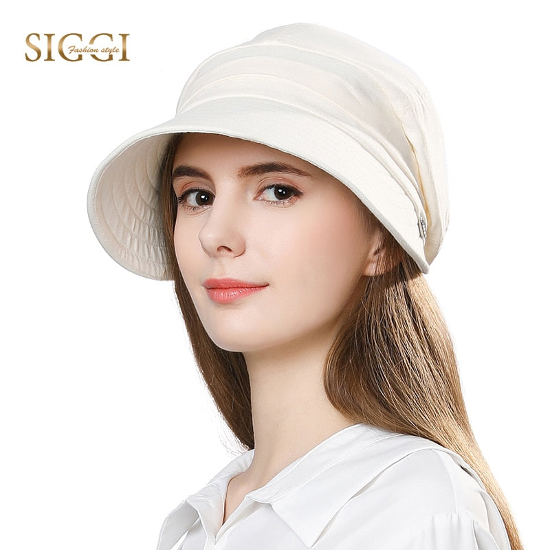 FANCET Women Summer Sun Hat Visor Linen Bucket Caps Packable Wide Brim UPF50+ UB Cap Windproof Chin Strap Fashion 89033