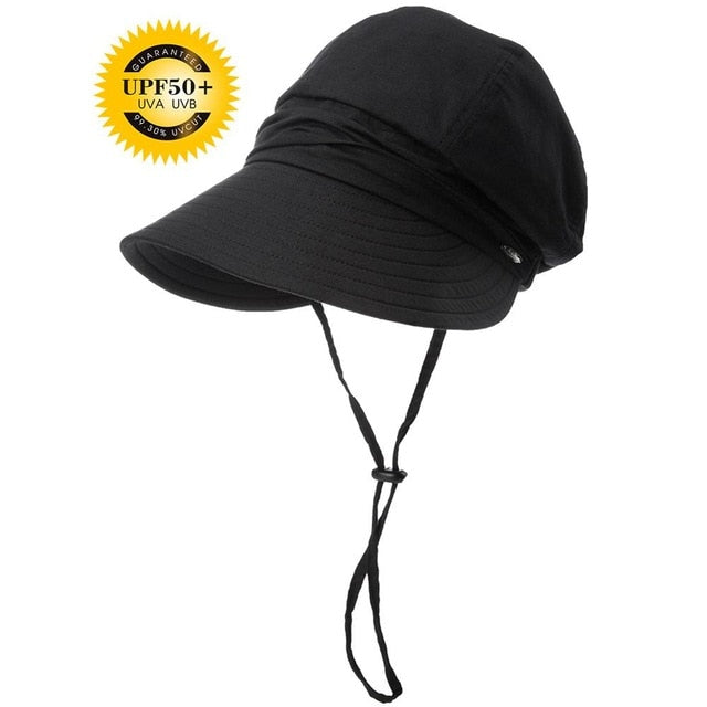 FANCET Women Summer Sun Hat Visor Linen Bucket Caps Packable Wide Brim UPF50+ UB Cap Windproof Chin Strap Fashion 89033