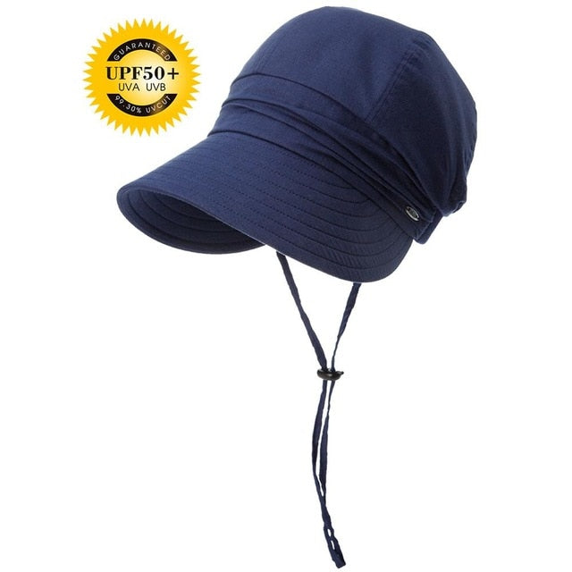 FANCET Women Summer Sun Hat Visor Linen Bucket Caps Packable Wide Brim UPF50+ UB Cap Windproof Chin Strap Fashion 89033