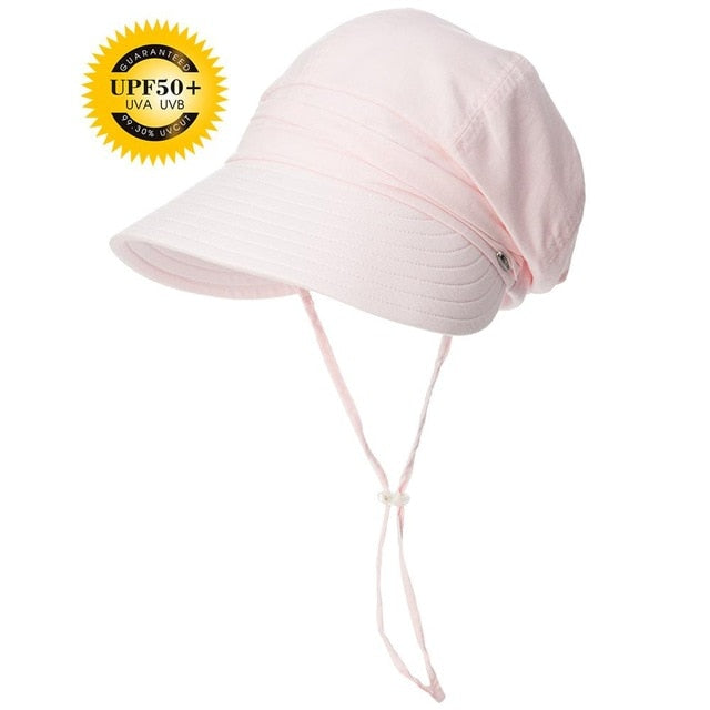FANCET Women Summer Sun Hat Visor Linen Bucket Caps Packable Wide Brim UPF50+ UB Cap Windproof Chin Strap Fashion 89033