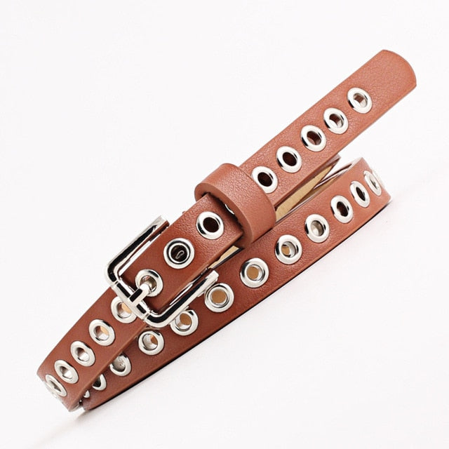 2019 New Strap Women Waist Belt Hollow Rivets PU Leather Strap for Womens Slim Waistband Female Ladies Apparel Accessories