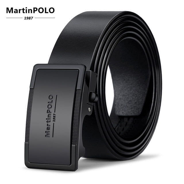 MartinPOLO Men Belt Genuine Leather Automatic Buckle Luxury Brand Male Belts Black Strap Original Natural Cowskin Belts MP01001P