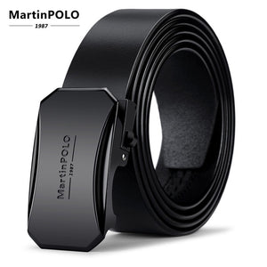 MartinPOLO Men Belt Genuine Leather Automatic Buckle Luxury Brand Male Belts Black Strap Original Natural Cowskin Belts MP01001P