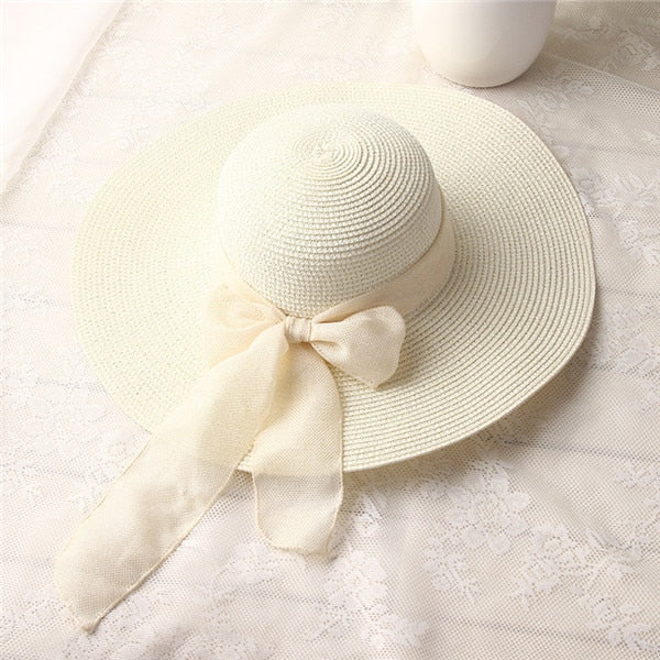 USPOP 2019 fashion women sun hats hand made straw hat female ribbon bow-knot wide brim beach hat casual summer shade anti uv cap
