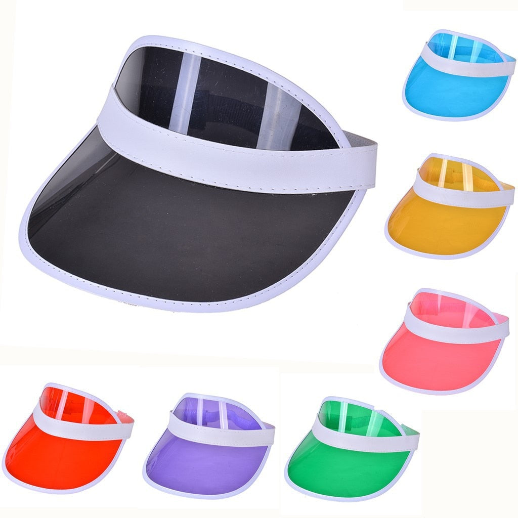 Summer Women Men Sun Hat Candy Color Transparent Empty Top Plastic PVC Sunscreen Hat Visor Caps Bicycle Sunshade Hat