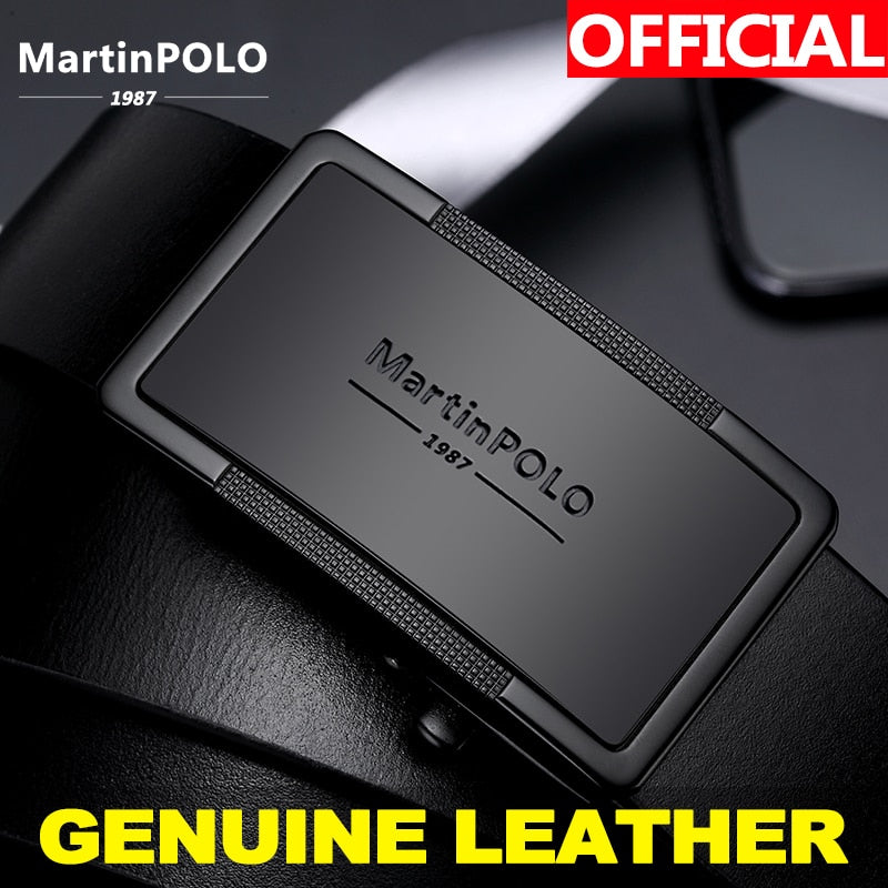 MartinPOLO Men Belt Genuine Leather Automatic Buckle Luxury Brand Male Belts Black Strap Original Natural Cowskin Belts MP01001P