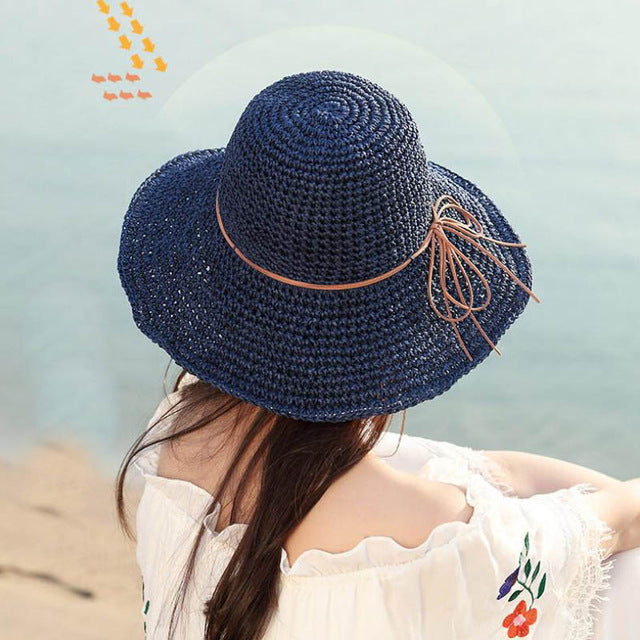 Doitbest Floppy Simple Women's Straw Hats Summer Sun Hats for Women Lady Beach Hats Wide Brim Foldable sunscreen cap