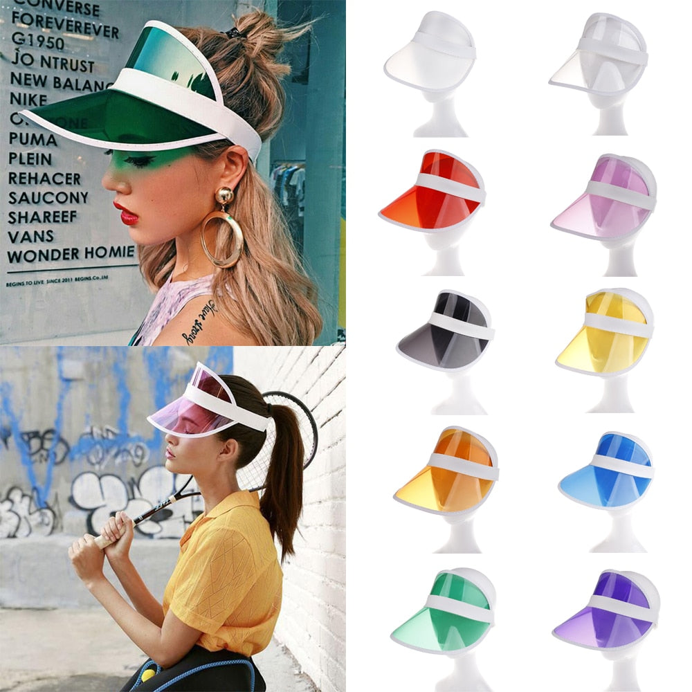 Hirigin 2019 Summer PVC Hat Sun Visor Party Casual Hat Clear Plastic Adult Sunscreen Cap Outdoor Sports Hats Women Ladies