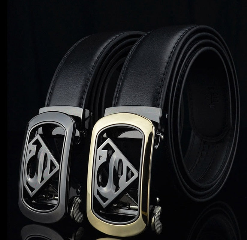KWD 2019 New Designer Luxury Superman Automatic Buckle Belt Cowskin Genuine Leather Belts for Men Business Male Ceinture Riem