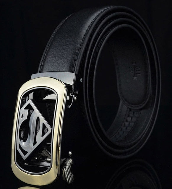 KWD 2019 New Designer Luxury Superman Automatic Buckle Belt Cowskin Genuine Leather Belts for Men Business Male Ceinture Riem