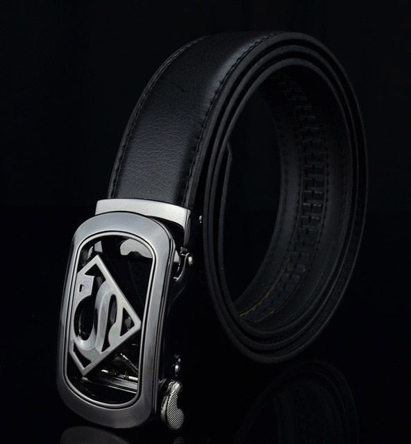 KWD 2019 New Designer Luxury Superman Automatic Buckle Belt Cowskin Genuine Leather Belts for Men Business Male Ceinture Riem