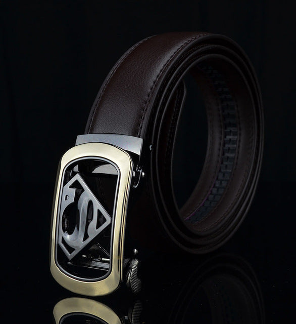 KWD 2019 New Designer Luxury Superman Automatic Buckle Belt Cowskin Genuine Leather Belts for Men Business Male Ceinture Riem
