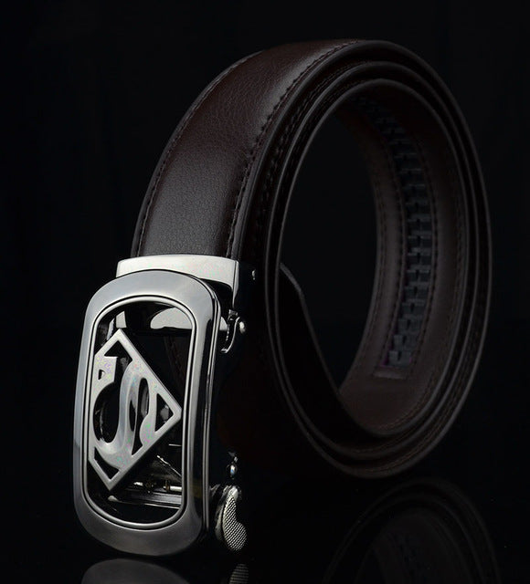 KWD 2019 New Designer Luxury Superman Automatic Buckle Belt Cowskin Genuine Leather Belts for Men Business Male Ceinture Riem