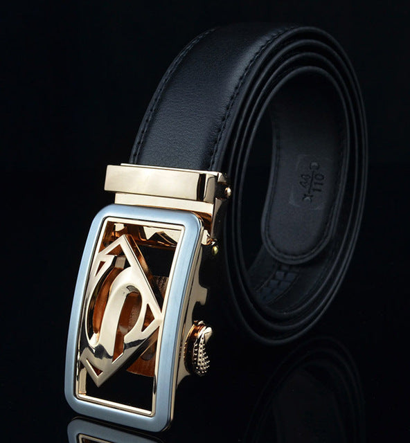 KWD 2019 New Designer Luxury Superman Automatic Buckle Belt Cowskin Genuine Leather Belts for Men Business Male Ceinture Riem