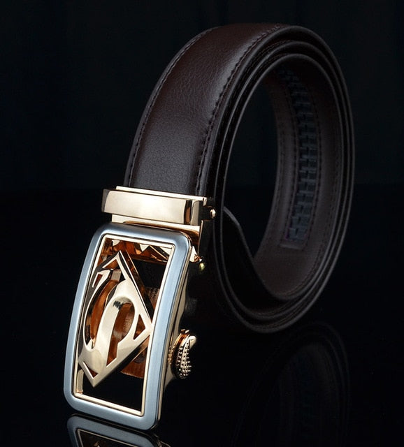 KWD 2019 New Designer Luxury Superman Automatic Buckle Belt Cowskin Genuine Leather Belts for Men Business Male Ceinture Riem