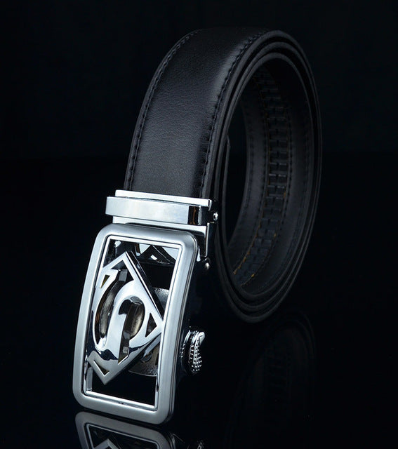 KWD 2019 New Designer Luxury Superman Automatic Buckle Belt Cowskin Genuine Leather Belts for Men Business Male Ceinture Riem