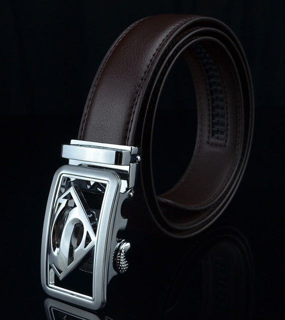KWD 2019 New Designer Luxury Superman Automatic Buckle Belt Cowskin Genuine Leather Belts for Men Business Male Ceinture Riem